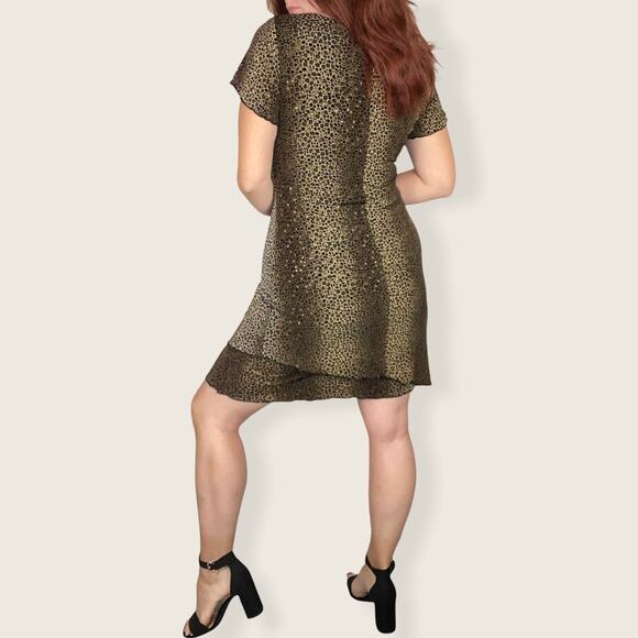Vintage 90s Size 10 Dress Barn Neutral Leopard Print Cheetah Print Mini Dress - Picture 3 of 11